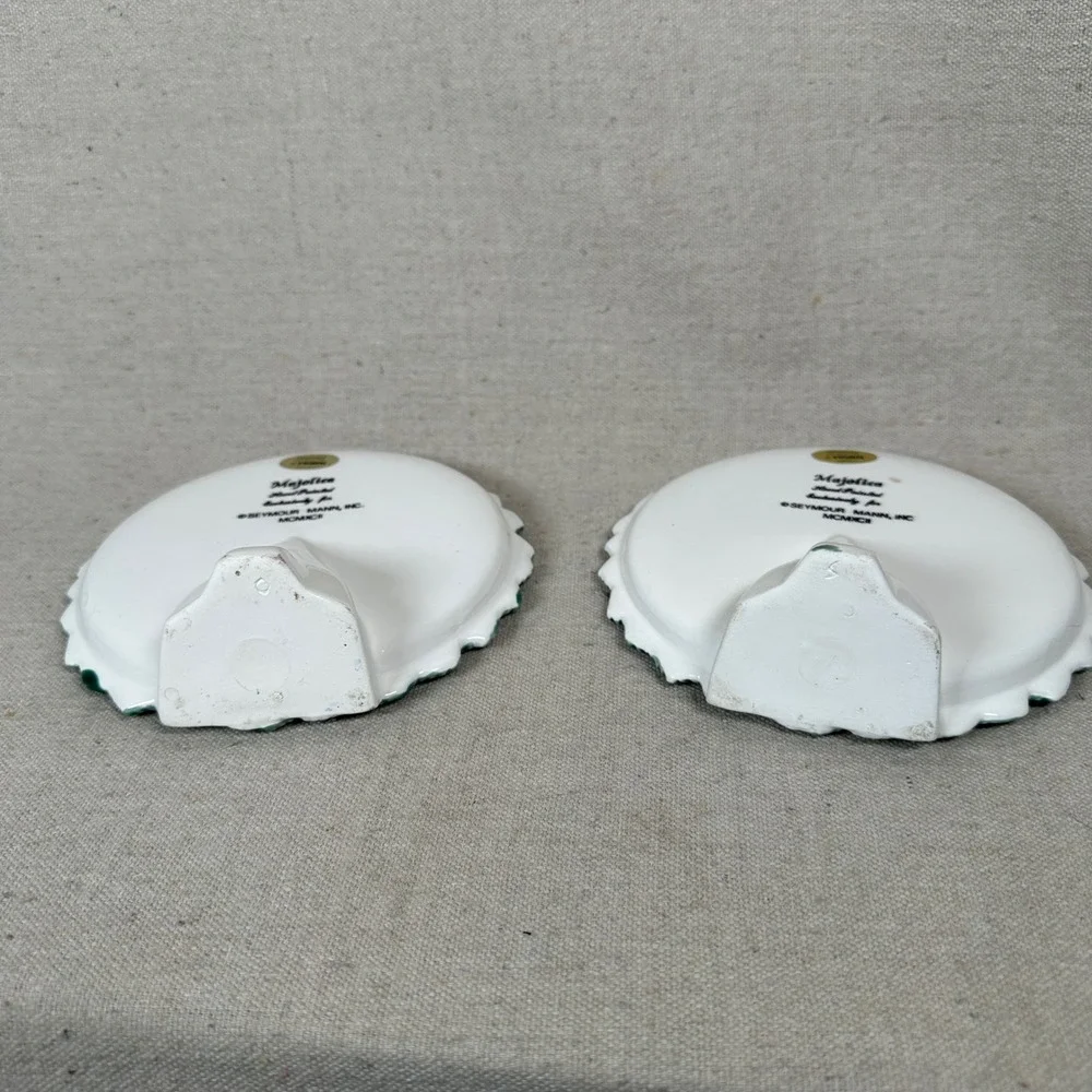 Seymour Mann Majolica Hand Painted Grapevine Ceramic Photo Frames Set of 2 Round